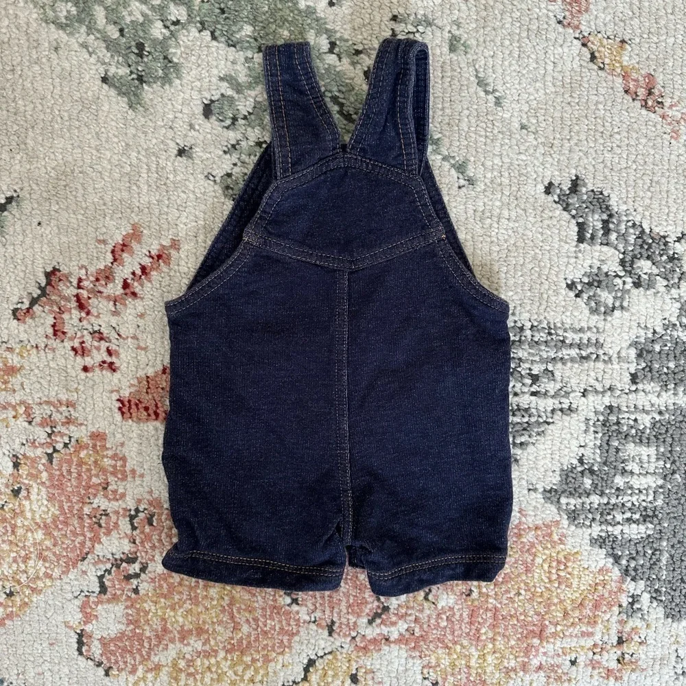 New Carter’s Baby Boy Dark Faux Denim 12 Month Overalls Shortalls One Piece